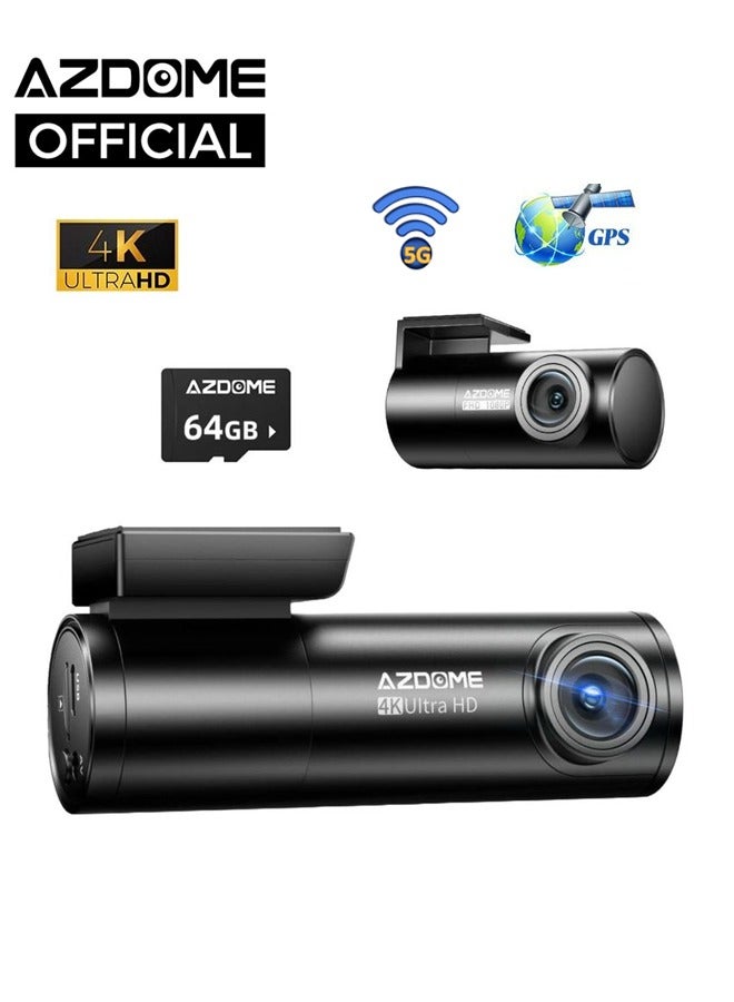 AZDOME M300S 4k Front and Rear Dashcam with 64GB TF Card Voice Control , Night Vision Built in Super Capacitor with Free Application - Image 1