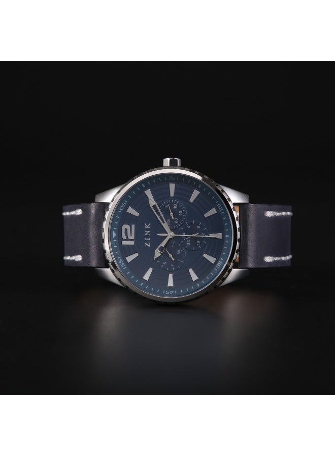 ZINK Men's Silver Stainless Steel & Blue Leather Watch | ZK131G2LS-4141 - Image 5