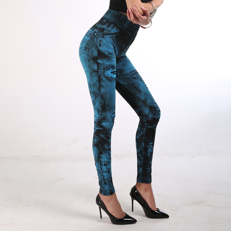 New Imitation Denim Leggings Women'S Explosions Multicolor Hip Cropped Pants - Image 5