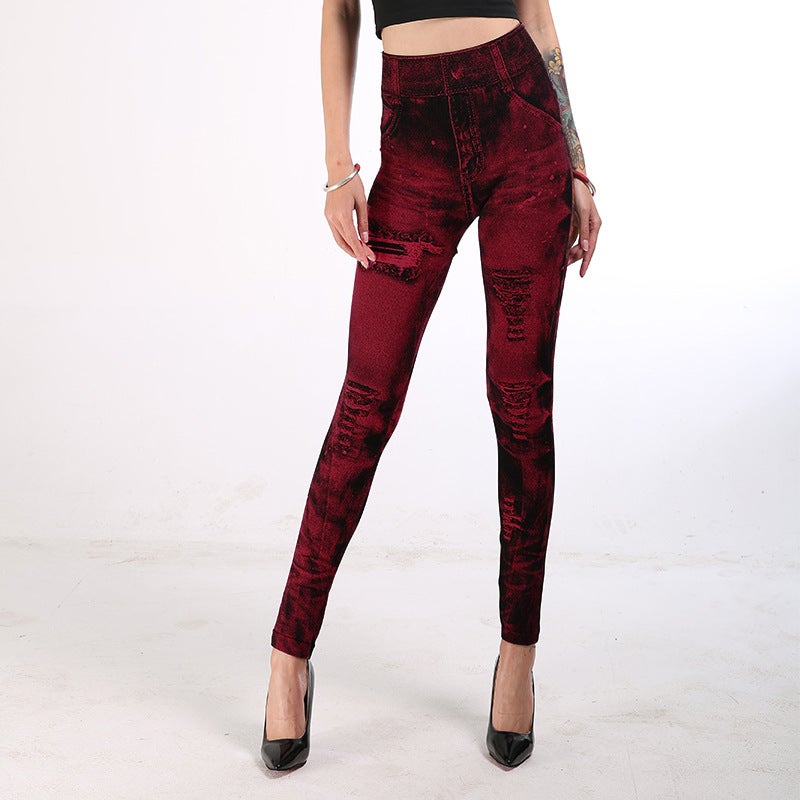 New Imitation Denim Leggings Women'S Explosions Multicolor Hip Cropped Pants - Image 3