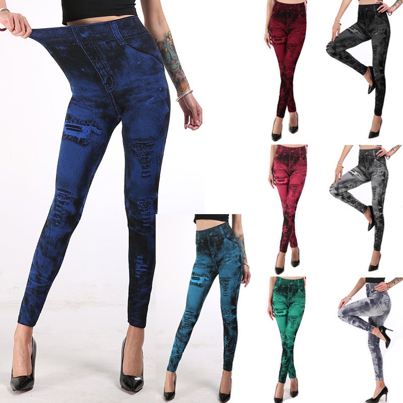 New Imitation Denim Leggings Women'S Explosions Multicolor Hip Cropped Pants - Image 2