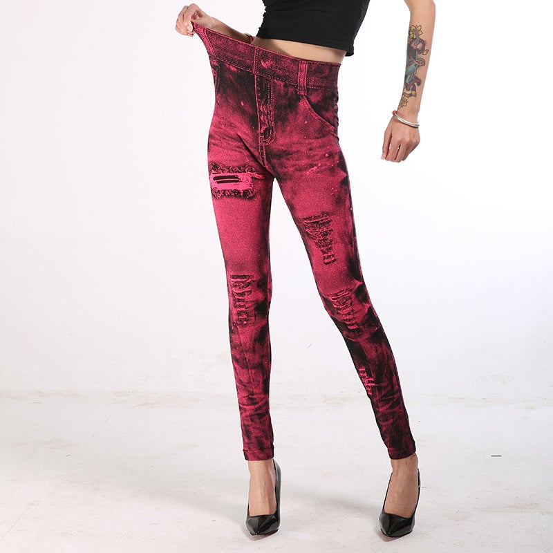 New Imitation Denim Leggings Women'S Explosions Multicolor Hip Cropped Pants - Image 4