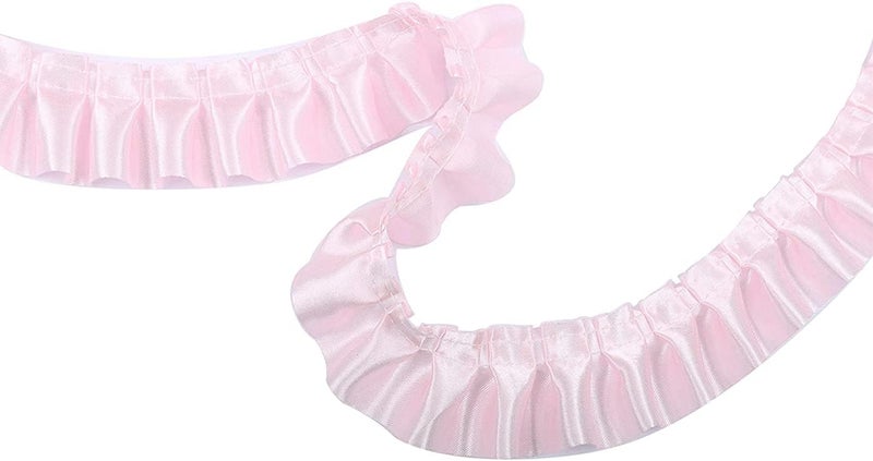 YYCRAFT 11 Yards Satin Ruffle Trim Fabric Trims and Embellishments by The Yard, 1.5 Inch Baby Pink - Image 1
