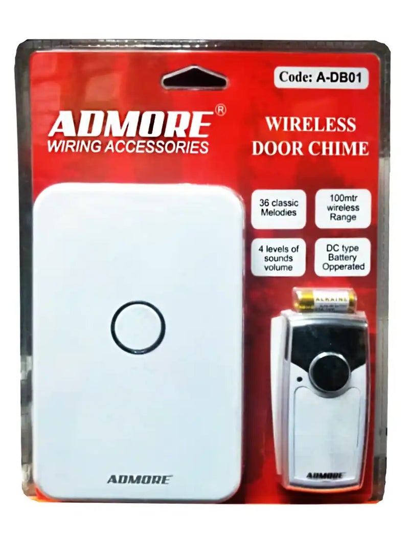 ADMORE WIRELESS DOOR CHIME 100MTR RANGE WITH 36 CLASSIC MELODIES A-DB01