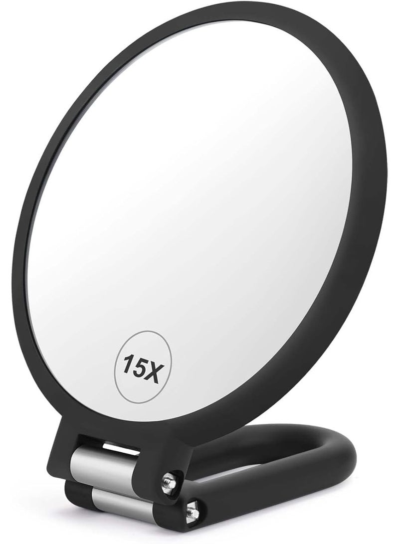 Double Sided Magnifying Mirror 15X Cosmetic Makeup Mirror (Black) - Image 1