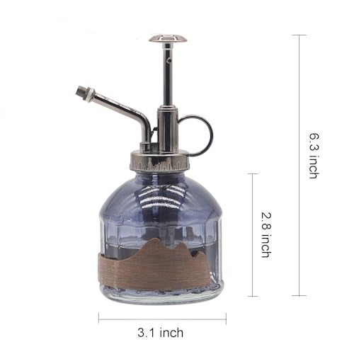 OFFIDIX Glass Plant Mister, 6.3 Inches Tall Vintage Style Spritzer Bronze Plastic Top Pump One Hand Watering Can Indoor Plant Spray Bottle for Garden, Plants, Cleaning (Distant Hill) - Image 2