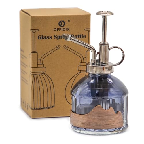 OFFIDIX Glass Plant Mister, 6.3 Inches Tall Vintage Style Spritzer Bronze Plastic Top Pump One Hand Watering Can Indoor Plant Spray Bottle for Garden, Plants, Cleaning (Distant Hill) - Image 1
