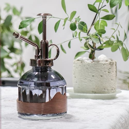 OFFIDIX Glass Plant Mister, 6.3 Inches Tall Vintage Style Spritzer Bronze Plastic Top Pump One Hand Watering Can Indoor Plant Spray Bottle for Garden, Plants, Cleaning (Distant Hill) - Image 5