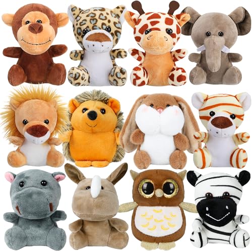 Arrozon 12 Pcs Small Stuffed Animals Bulk, 4.5 Inch Mini Stuffed Animals, Keychain Plush Toys Stocking Stuffers for Kids, Carnival Claw Machine Prizes, Classroom Treasure Box, Pinata Stuffers - Image 1