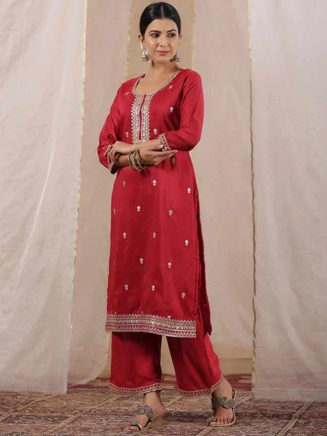 ISHIN ISHIN Women Ethnic Poly Silk Kurta with Trousers Set