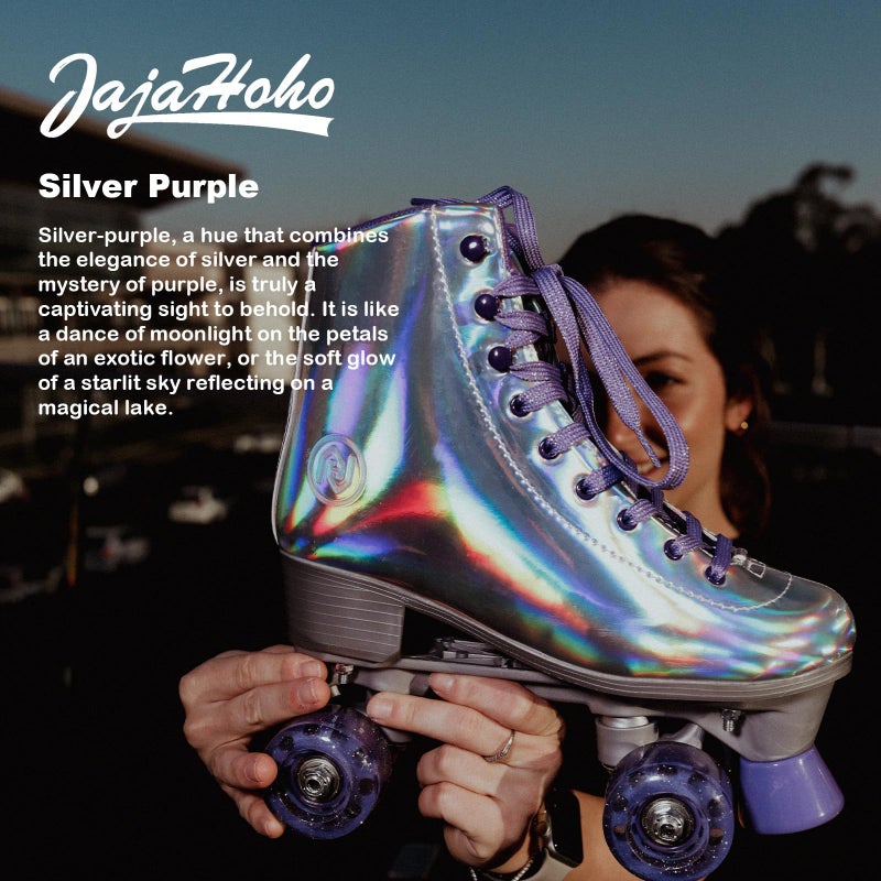 JajaHoho Roller Skates for Women, Holographic High Top Classic Rollerskates, Shiny Double-Row Glitter Four Wheels Quad Skates for Girls, Age 3-50, Indoor &Outdoor (Size 8, Silver Purple) - Image 3