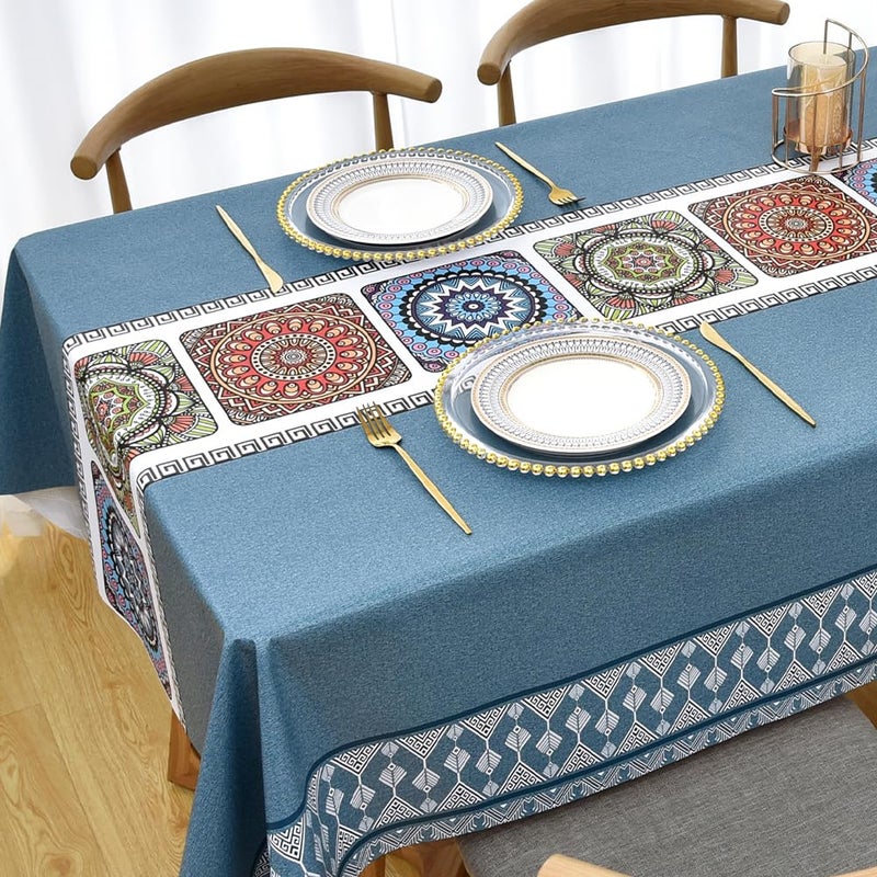 Zobesta Zobesta Blue Vinyl Tablecloths Square Tablecloth Waterproof PlasticPVC Table Cloth Waterproof Table Cover Heavy Duty Vinyl Tablecloth for Kitchen Dinning Party 55 x 55 Inch 4 Seats Blue 
