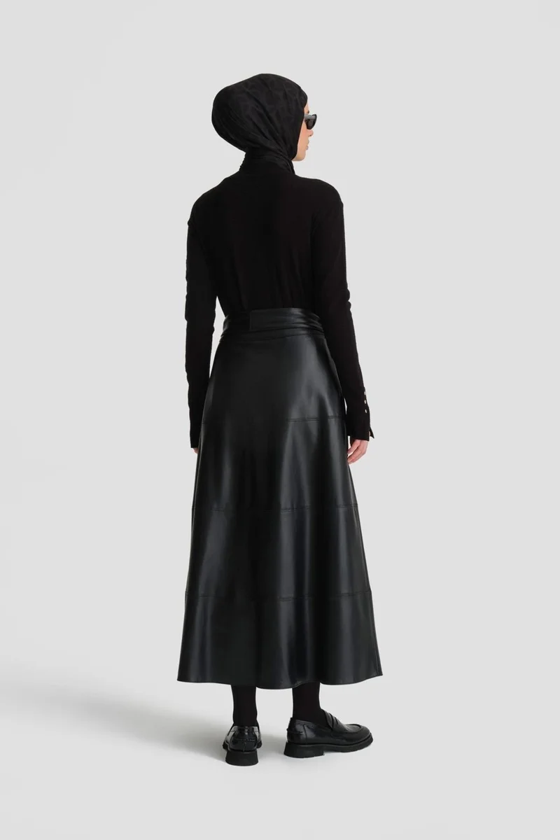 ARMINE تنورة جلد برباط 24K1706 أسود