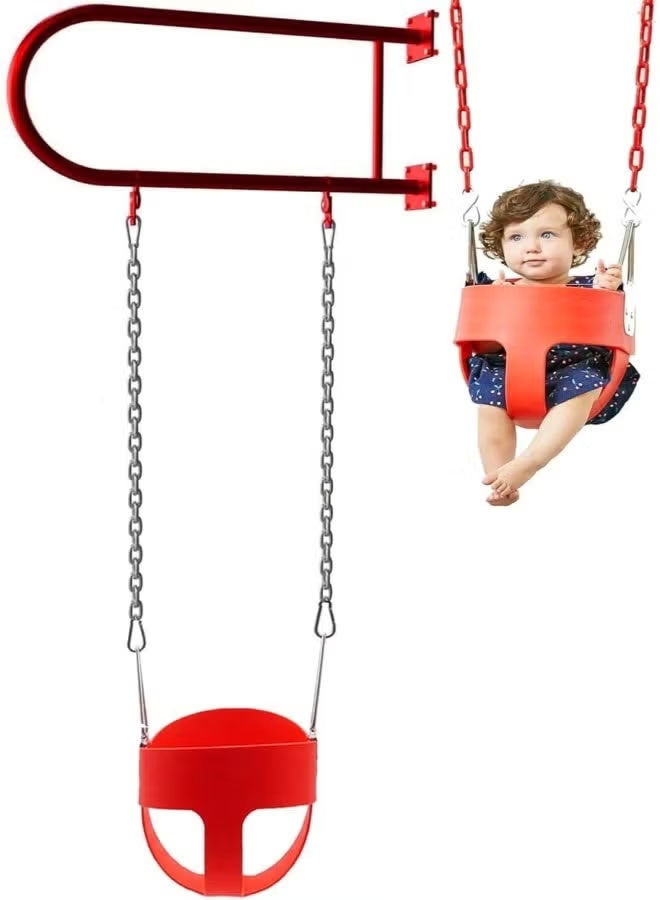 فيتنس ورلد أرجوحة حائط مصنوعة من الحديد بمقعد متأرجح وسلاسل للانشطة الخارجية , مقعد حديدي متأرجح عالي التحمل مع سلسلة حديدي , مرجيحة أطفال للملعب والفناء الخلفي وغرفة اللعب مع سلسلة مغطاة بالبلاستيك وخطافات - Image 1