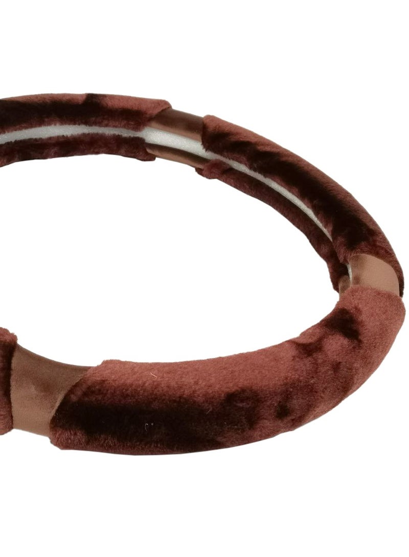 Agc Fluffy Steering Wheel Cover Smooth Fur Premium Car Steering Cover Size Medium 38cm Brown - Image 3