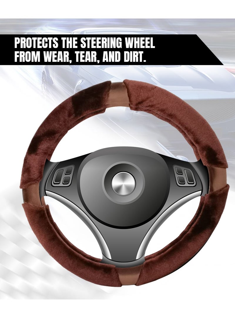 Agc Fluffy Steering Wheel Cover Smooth Fur Premium Car Steering Cover Size Medium 38cm Brown - Image 5