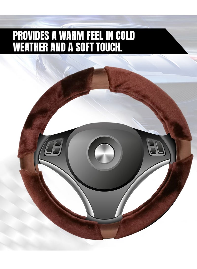 Agc Fluffy Steering Wheel Cover Smooth Fur Premium Car Steering Cover Size Medium 38cm Brown - Image 4