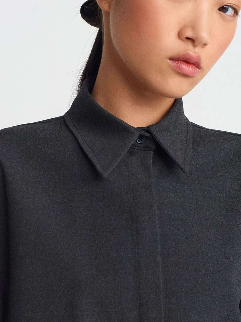 Dilvin Charcoal Grey DILVIN Women's Cropped Loose-Fit Button Shirt for Women | Best Price UAE