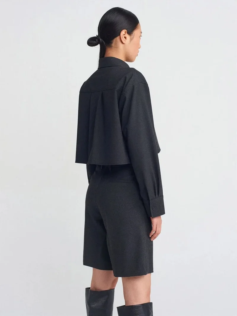 ديلفين DILVIN Women's Cropped Loose-Fit Button Shirt