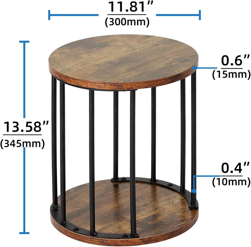HDANI 35cm Round Metal Plant Stand,Small Plant Stool,Sturdy and Robust Flower Stand for Living Room, Garden, Balcony, Flower Stool Wooden,Vintage Brown and Black - Image 1