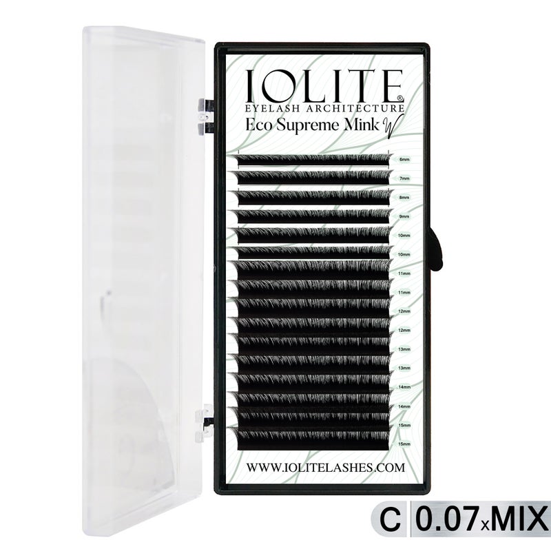 Iolite Eco Supreme Mink W Lashes C Curl – 0.7T Mix & 6mm–15mm | Pre-Fanned Volume Lash Extension Trays for Professional Lash Artists ISMWC7T - Mix1