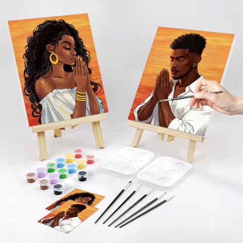Nuberlic 2 Pack Prayer Man and Woman Pre Drawn Canvas Paint Kits for Adults Couple Sip and Paint Date Night Game Party Flavor Valentines Day Gift Painting Supplies - Image 2