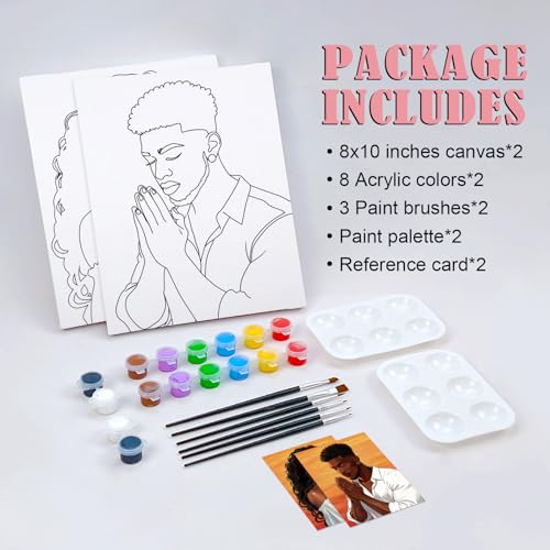 Nuberlic 2 Pack Prayer Man and Woman Pre Drawn Canvas Paint Kits for Adults Couple Sip and Paint Date Night Game Party Flavor Valentines Day Gift Painting Supplies - Image 5