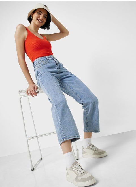 Overlap Waist Cropped Jeans