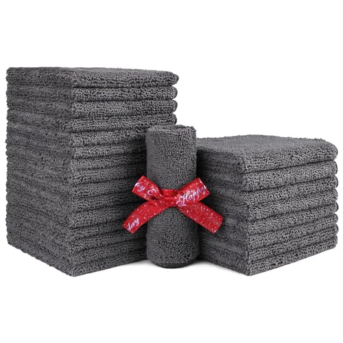HOMEXCEL Microfiber Washcloths 24 Pack Highly Absorbent and Soft Face Towel MultiPurpose Grey Wash Cloths for Bathroom Hotel Spa Gym and Kitchen 12x12 Inch - Image 1
