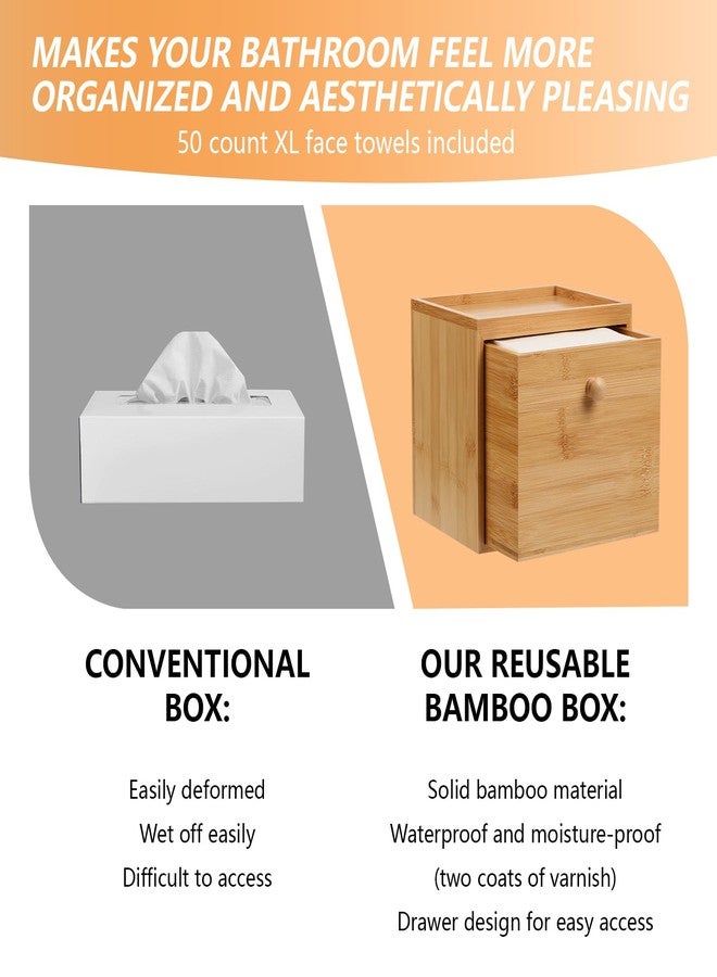 eggs sound Disposable Face Towel with Bamboo Drawer Storage Box - Face Towelettes Disposable XL, Facial Towels Disposable, Makeup Organizer for Clean Towels, Makeup Remover Dry Wipes Washcloths 50 Ct - Image 2