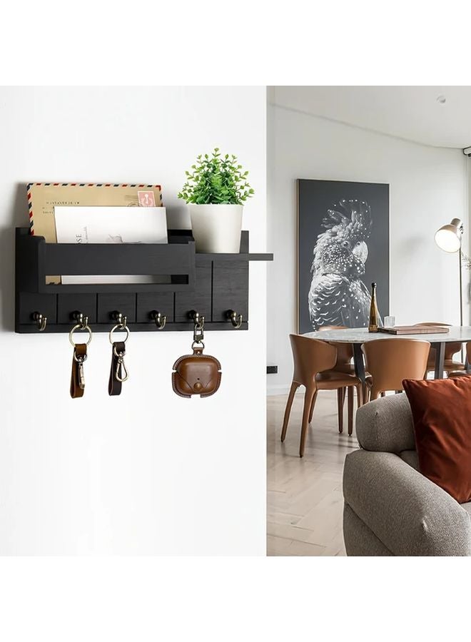 1pc White Rustic Wooden Wall Mounted Key Holder With Mail Organizer And Display Tray - Image 5