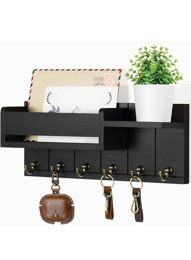 1pc White Rustic Wooden Wall Mounted Key Holder With Mail Organizer And Display Tray - Image 2