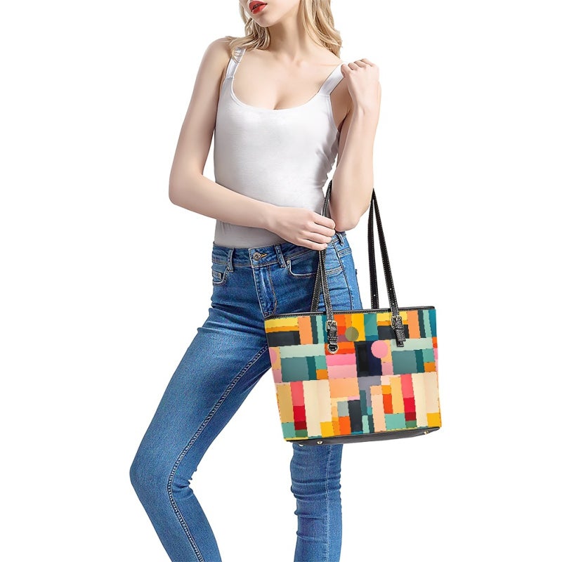 New Geometric Pattern Printing Rectangular Leather Bag Women'S Handbag Travel A Generation Of Hair - Image 1