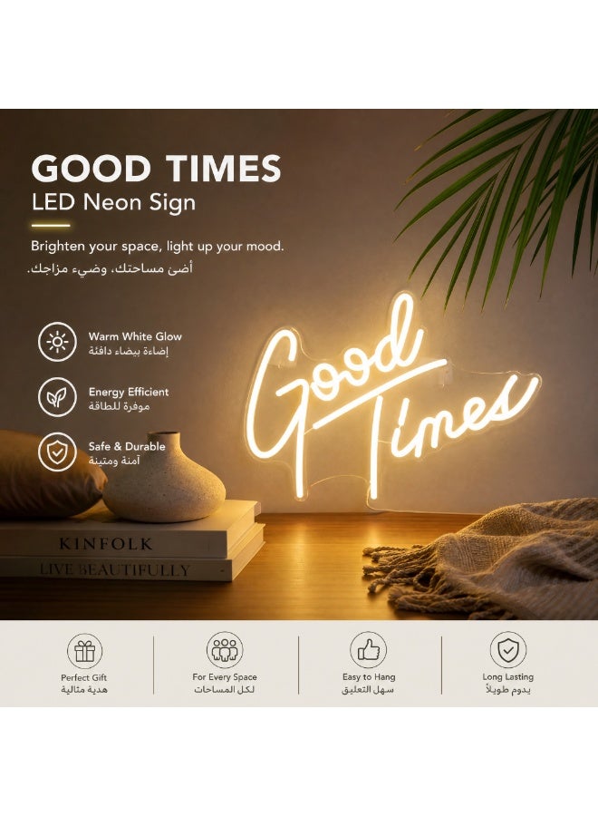 لوحة نيون "Good Times" LED تعمل بمنفذ USB مع التحكم بالسطوع - إضاءة بيضاء دافئة لديكور غرف النوم والحفلات، هدية مميزة - Image 3