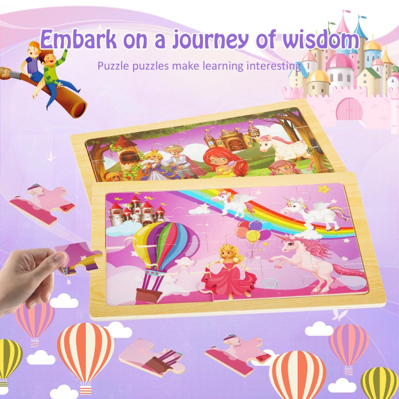 NASHRIO Wooden Puzzles Toys for Kids Ages 3-5, Set of 4 Packs with 20-Piece Unicorn Mermaid Princess Wood Jigsaw Puzzles, Preschool Educational Brain Teaser Toys for Girls 3 4 5 6 Years Old. - Image 3