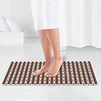 Ans Bathroom Shwoer Mats Anti Slip with Vacuum Suction Caps and Drain Holes PVC mats for Showers and wash Areas nti Skid Rectangle Brown - Image 3