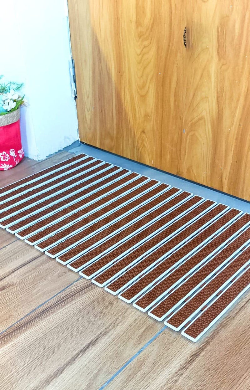 Ans Bathroom Shwoer Mats Anti Slip with Vacuum Suction Caps and Drain Holes PVC mats for Showers and wash Areas nti Skid Rectangle Brown - Image 1