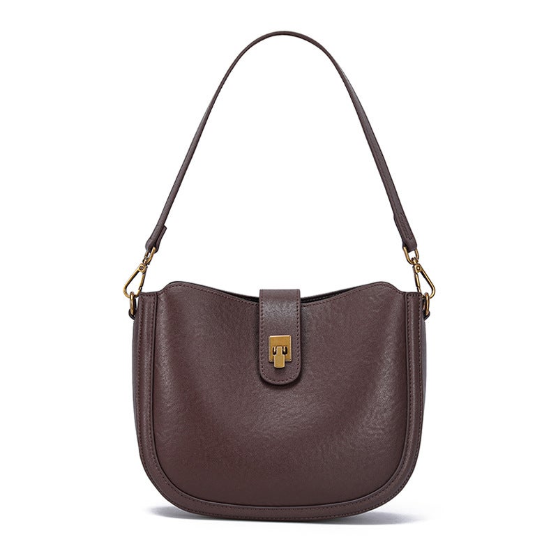 Cowhide Bag Women'S New Saddle Bag 2025 Fashionable All-Match Crossbody Bag Women'S High-Texture Commuter Shoulder Bag Underarm Bag - Image 1