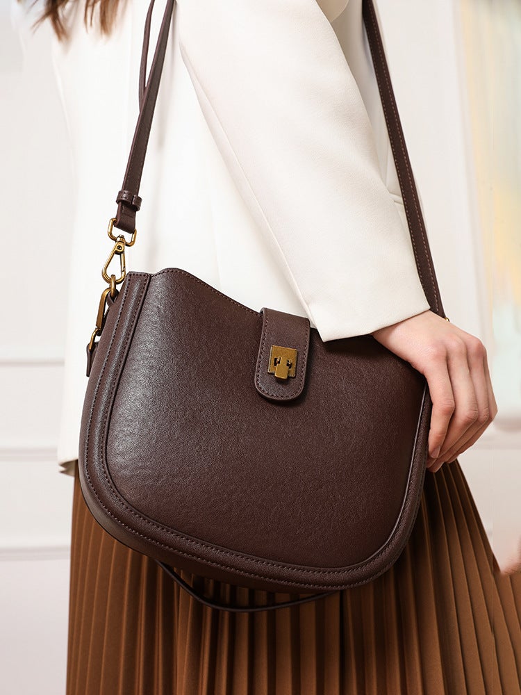 Cowhide Bag Women'S New Saddle Bag 2025 Fashionable All-Match Crossbody Bag Women'S High-Texture Commuter Shoulder Bag Underarm Bag - Image 3