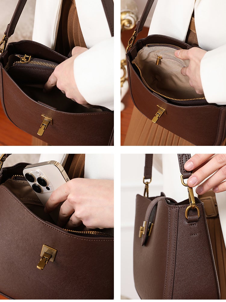 Cowhide Bag Women'S New Saddle Bag 2025 Fashionable All-Match Crossbody Bag Women'S High-Texture Commuter Shoulder Bag Underarm Bag - Image 4