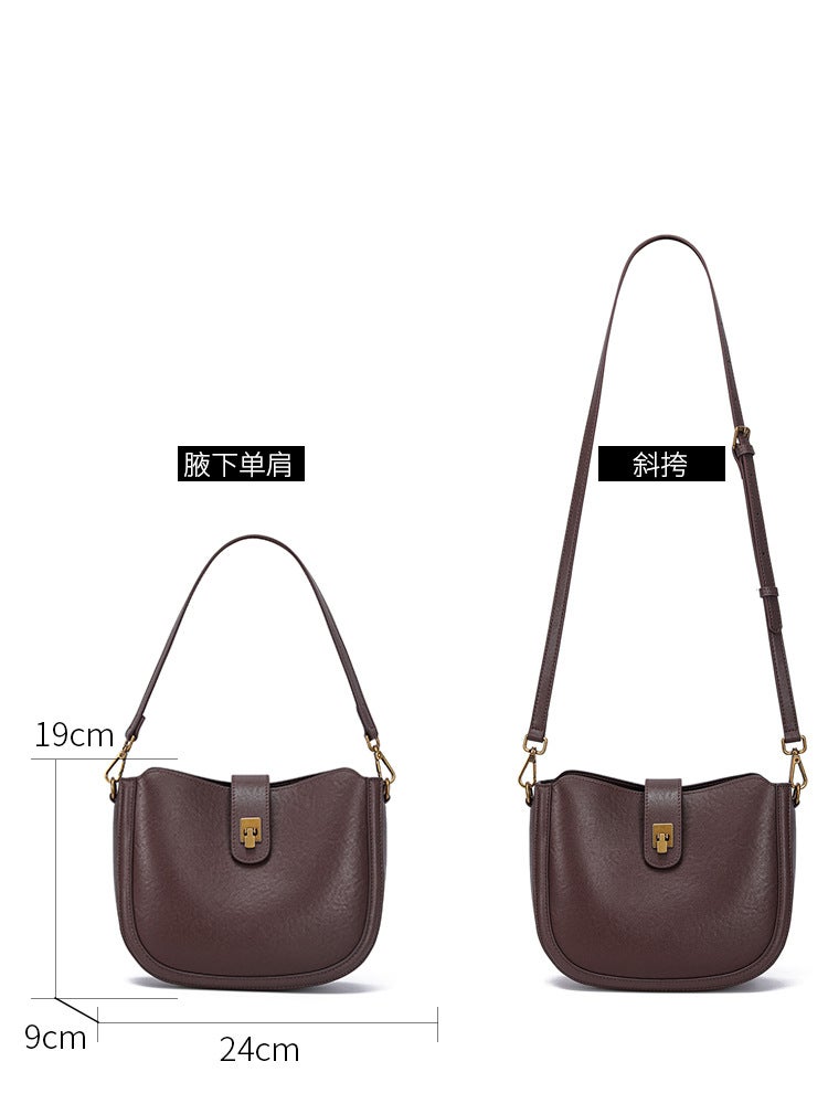 Cowhide Bag Women'S New Saddle Bag 2025 Fashionable All-Match Crossbody Bag Women'S High-Texture Commuter Shoulder Bag Underarm Bag - Image 5