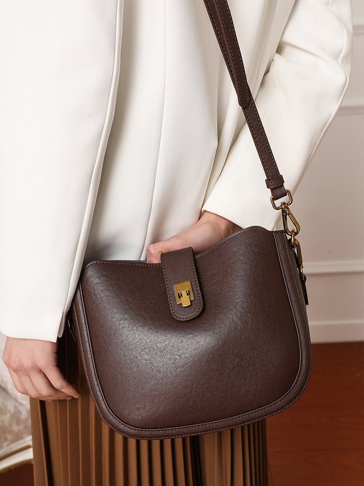 Cowhide Bag Women'S New Saddle Bag 2025 Fashionable All-Match Crossbody Bag Women'S High-Texture Commuter Shoulder Bag Underarm Bag - Image 2