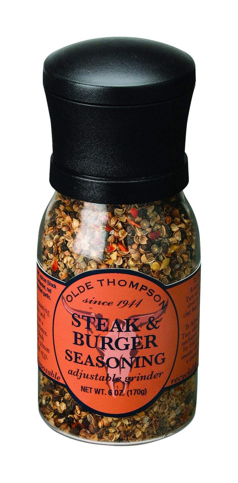 Olde Thompson 1020-10 Disposable Spice Grinder, 6-Ounce Steak and Burger Seasoning - Image 1