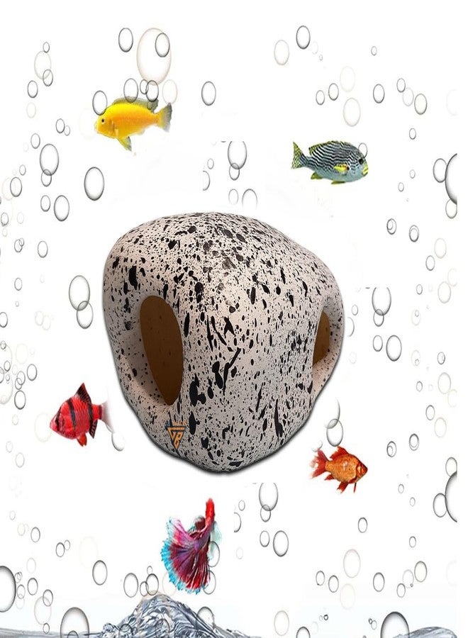 GIG BAZAAR Aquarium Stone Rock Cave, Speckled Granite Design, Hidden Space for Fish and Shrimp Shelter, Tank Decoration Ornament Accessories Pack of-2 (White) - Image 2