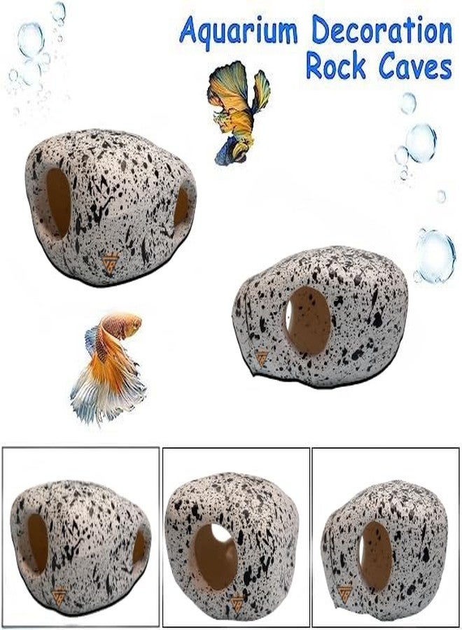 GIG BAZAAR Aquarium Stone Rock Cave, Speckled Granite Design, Hidden Space for Fish and Shrimp Shelter, Tank Decoration Ornament Accessories Pack of-2 (White) - Image 3