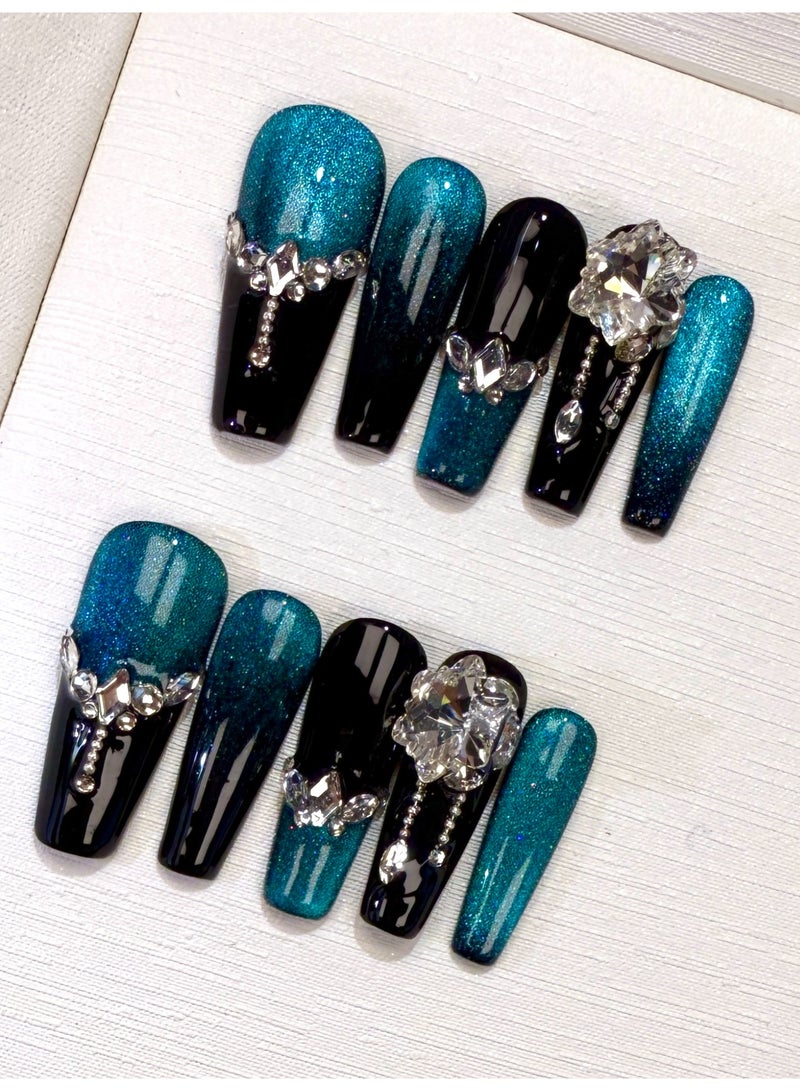 Pure handmade wear armour flash diamond sea blue black medium and long style, item number x103 - Image 1