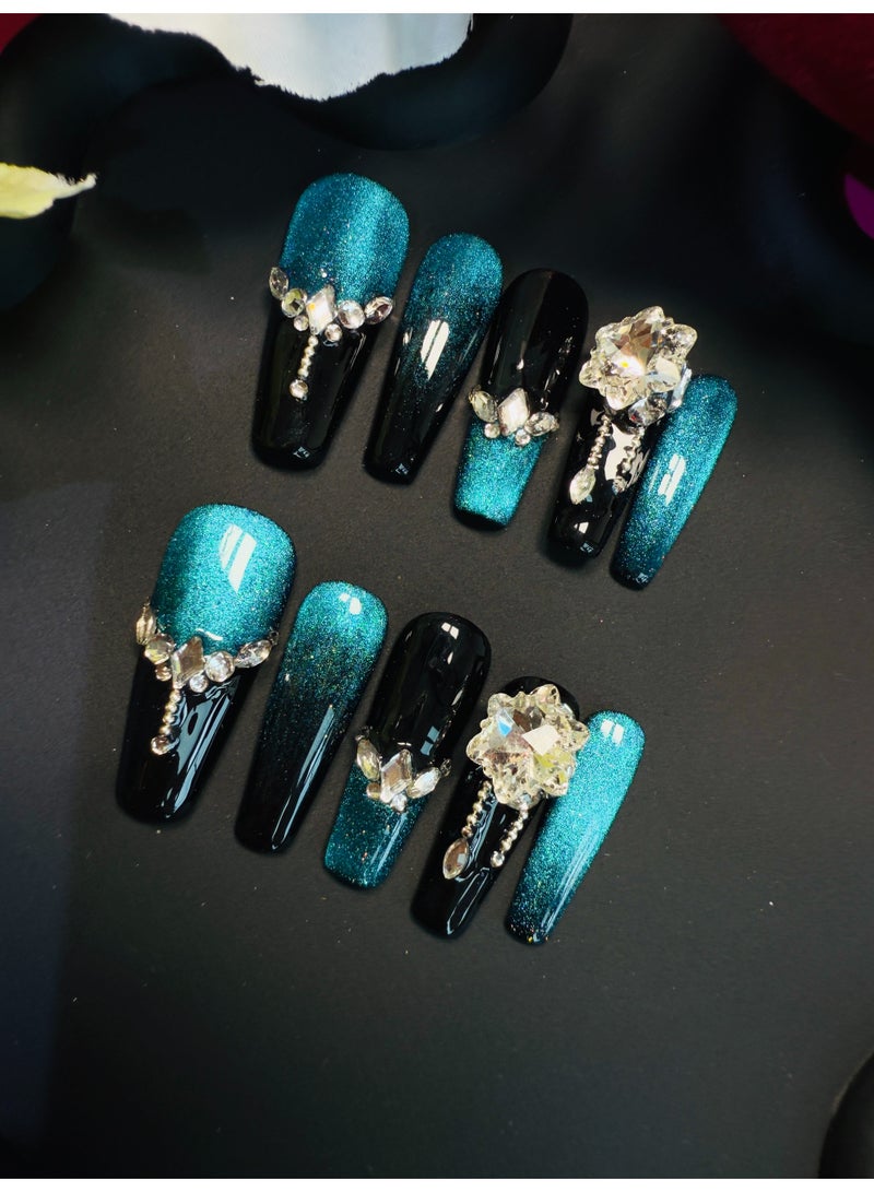 Pure handmade wear armour flash diamond sea blue black medium and long style, item number x103 - Image 2