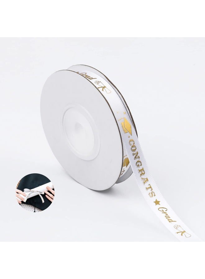 SAVITA Graduation Ribbon, White Graduation Ribbon with Gold Lettering for Party Favor Gift Wrapping Graduation Party Decoration 0.4Inchx10Yards (White) - Image 1