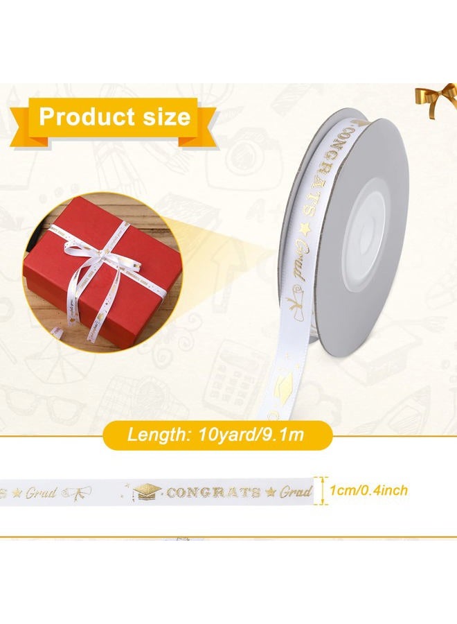 SAVITA Graduation Ribbon, White Graduation Ribbon with Gold Lettering for Party Favor Gift Wrapping Graduation Party Decoration 0.4Inchx10Yards (White) - Image 2