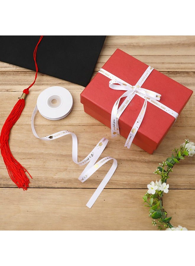 SAVITA Graduation Ribbon, White Graduation Ribbon with Gold Lettering for Party Favor Gift Wrapping Graduation Party Decoration 0.4Inchx10Yards (White) - Image 3